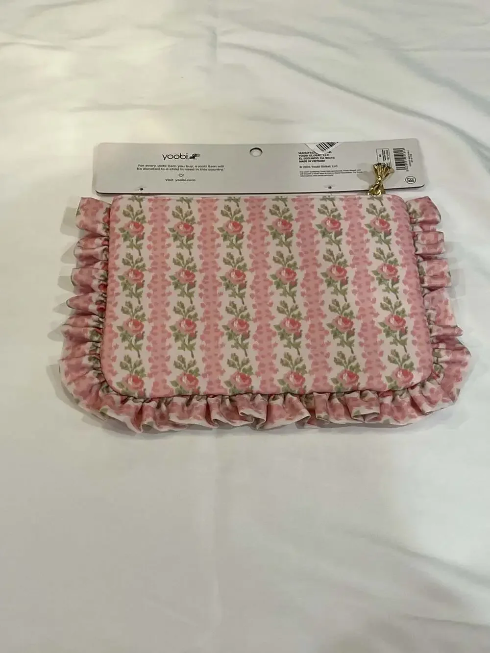 LoveShackFancy x Yoobi Blooming Heirloom Flat Zip Accessory Pouch with Ruffles